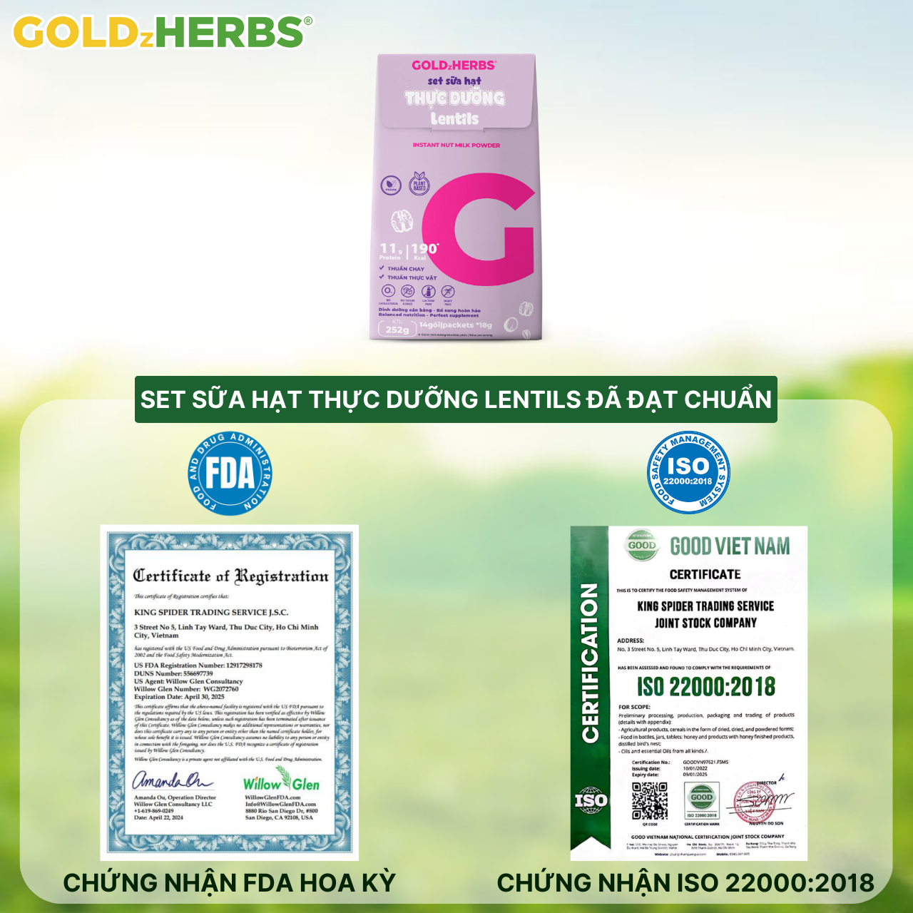 [Hàng chính hãng] Set sữa hạt thực dưỡng GoldzHerbs Lentils - 15 gói/ 252g/ 500g