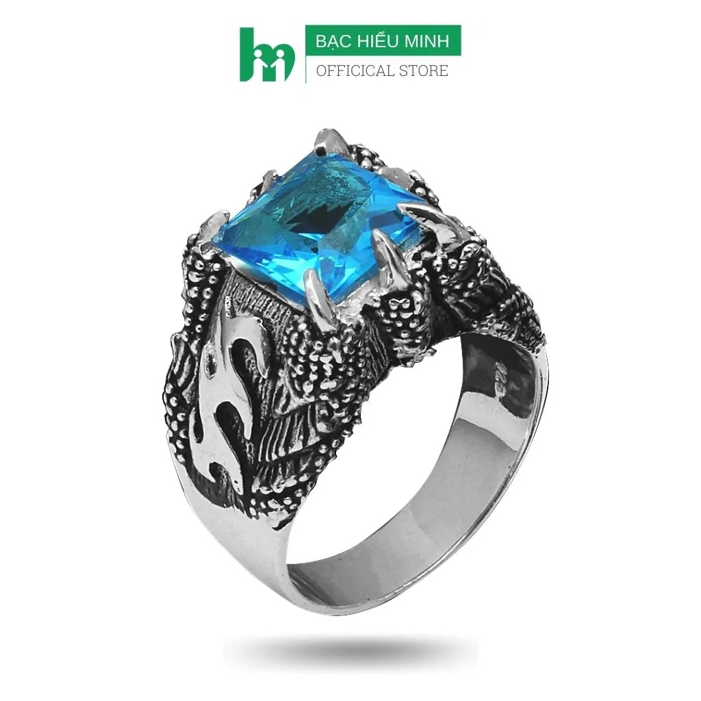 Nhẫn Nam Bạc Hiểu Minh NA331 - Móng Vuốt Rồng Đá Xanh - Bảo Hành Vĩnh Viễn