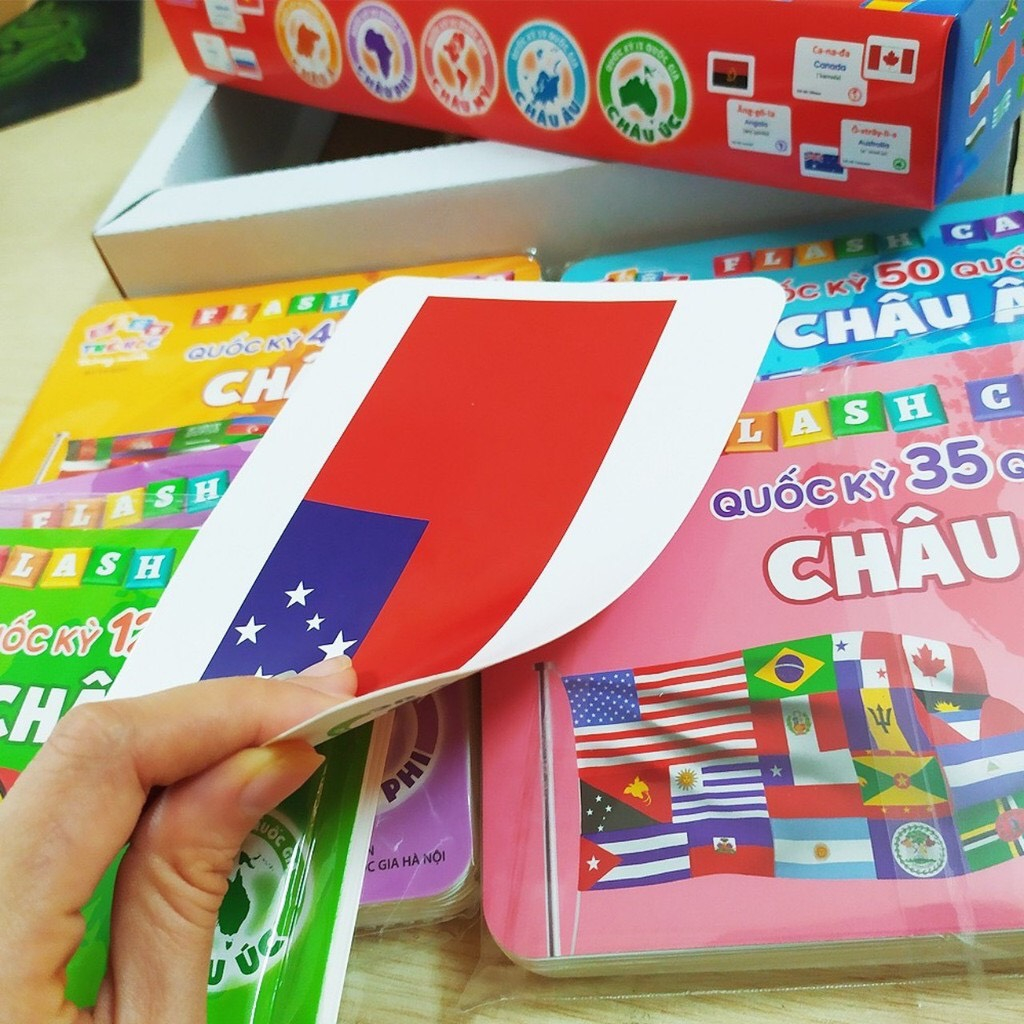 Thẻ Học Thông Minh - Flashcard Quốc Kỳ Các Nước Trên Thế Giới - 5 Châu Lục - (Song Ngữ Anh Việt) 180 Thẻ