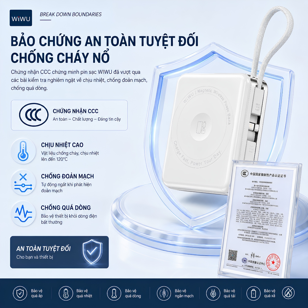 Pin sạc dự phòng sạc không dây từ tính 3in1 MagFusion Trio 10000Mah, kèm dây sạc Type-C + L(iP/iPad) WIWU XF17 cho iPhone iPad Apple watch Airpods - Sạc Magnetic 15W | PD20W | Cáp Type-C + L(iP/iPad) Tích Hợp | LED % Pin - Hàng nhập khẩu