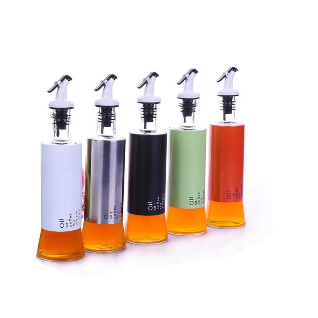 Oil Dispenser Bottle 10oz Glass Decanter for Kitchen BBQ Baking Grilling silver