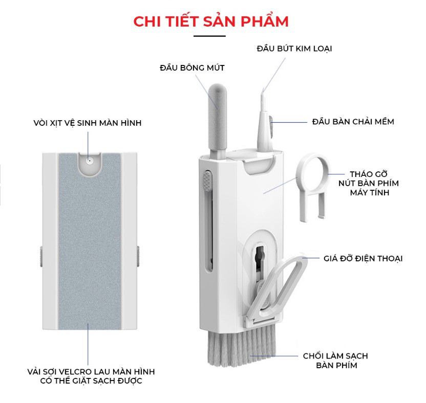 Bộ Dụng Cụ Vệ Sinh Laptop Q8 - Máy Tính - Bàn Phím - Tai Nghe Đa Năng 8 In 1 Siêu Nhỏ Gọn - Nhựa Abs Cao Cấp - Hàng Chính Hãng