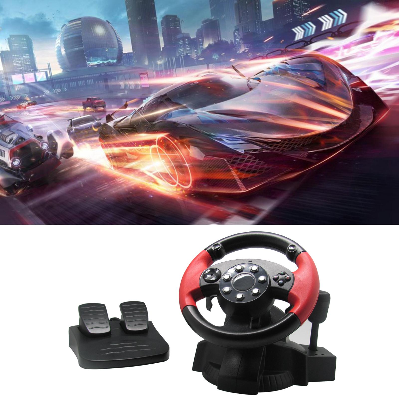 PC Racing Wheel, Simulator Vibration 200 Degree Universal Usb Car Bus Truck Race Steering Wheel with Pedals Set, for PS3, PS2