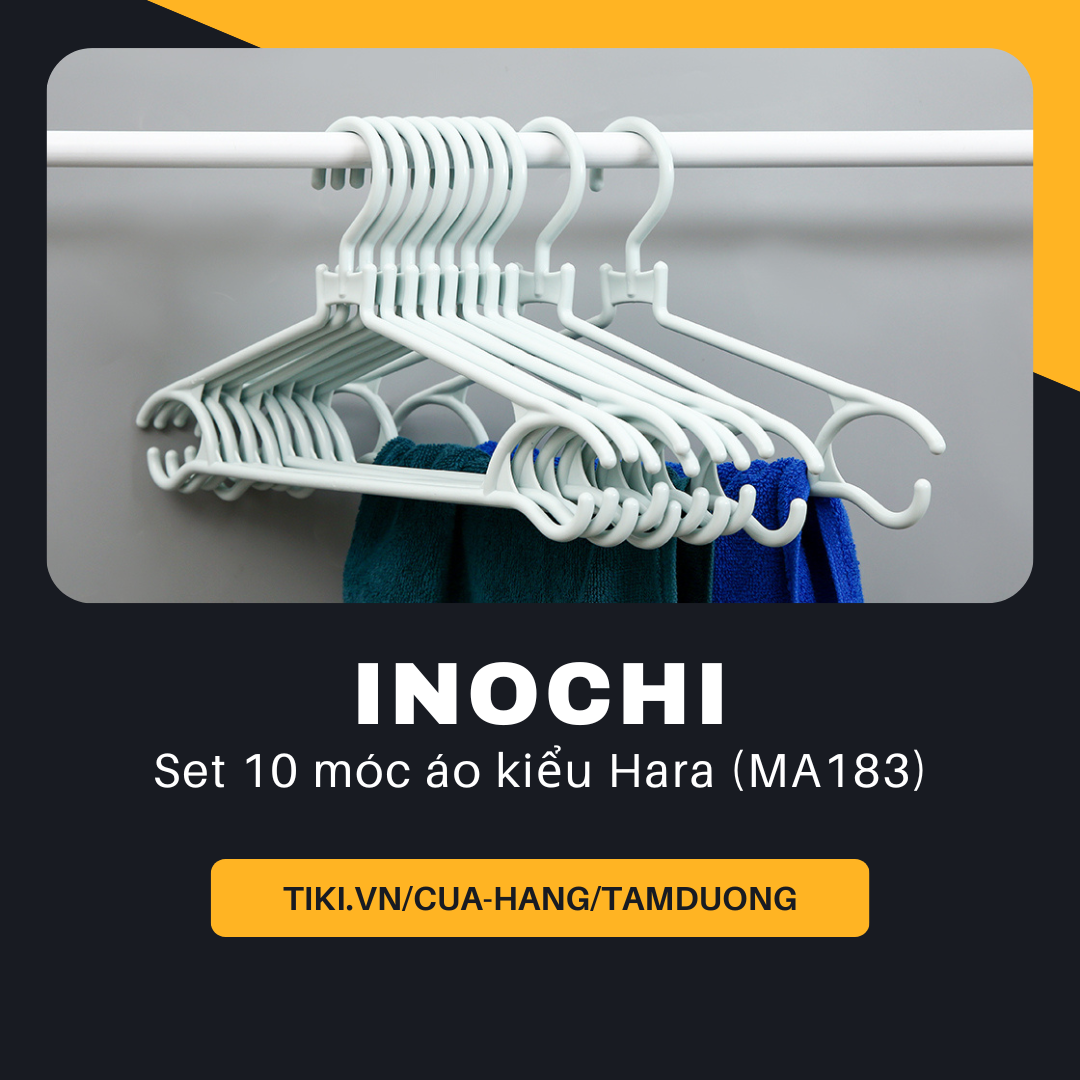 Set 10 Móc áo kiểu Inochi Hara (MA 183) - thiết kế đặc biệt giúp bạn có thể treo, phơi nhiều đồ đạc