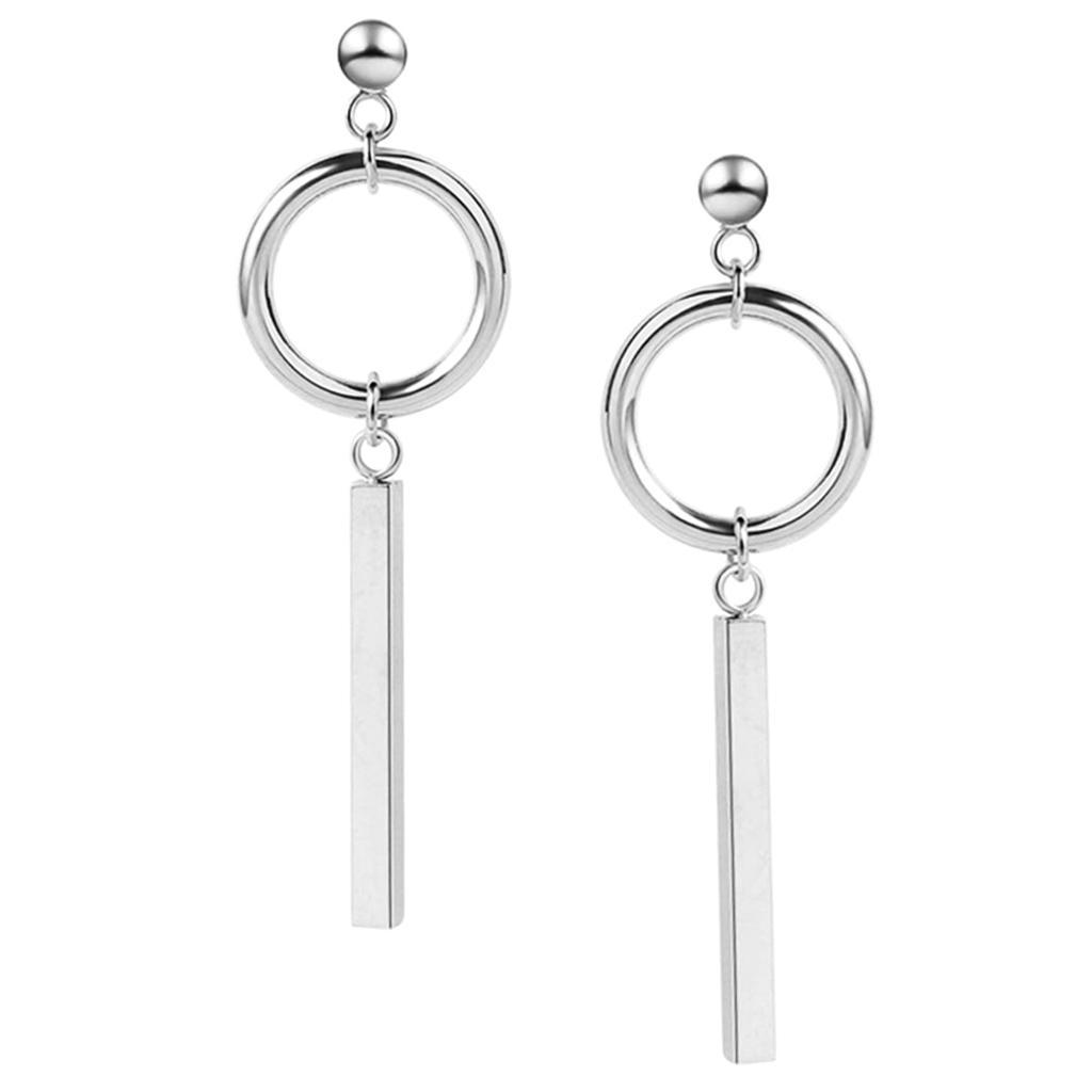 2-7pack Stainless Steel Silvertone Earrings Ear Studs Bar Ring Loop Dangle