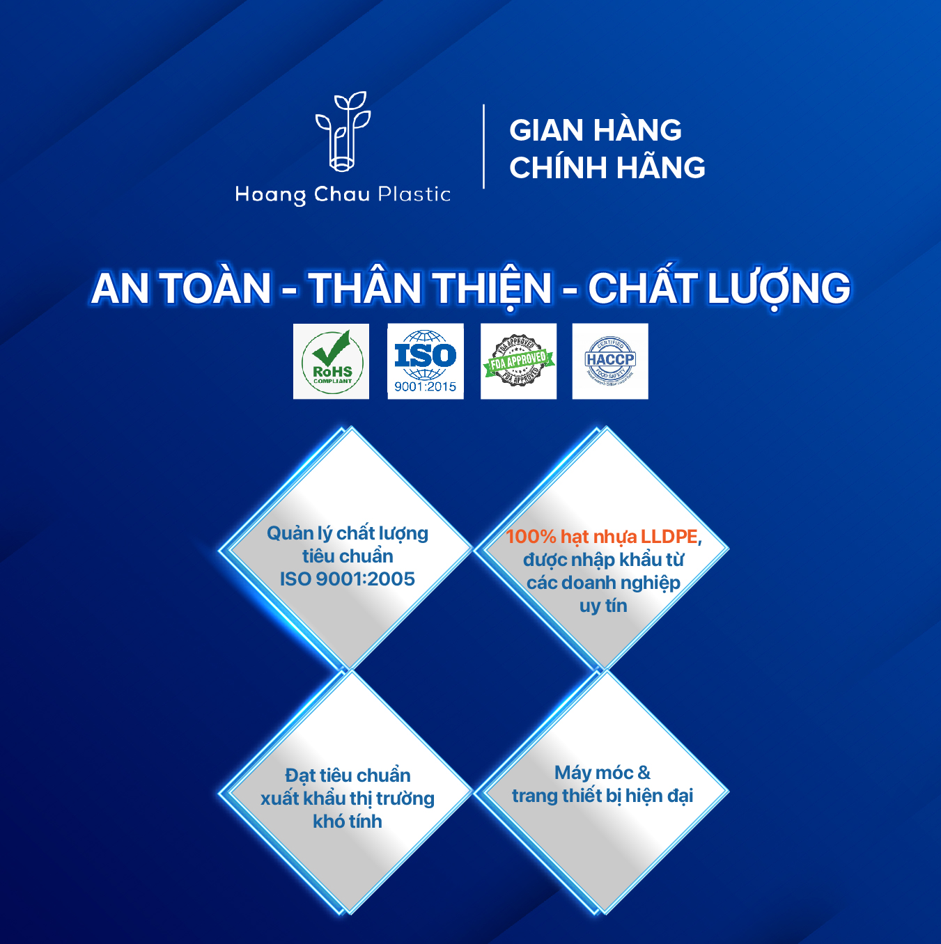 Màng Quấn Tay Xanh Dương HOÀNG CHÂU PLASTIC Khổ 16mic x 2.65kg Nhựa Nguyên Sinh Bảo Vệ Môi Trường