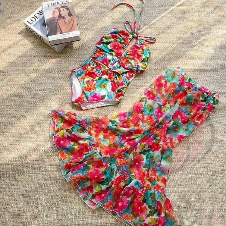 ĐỒ BƠI ĐI BIỂN, SÉT 2 MÓN BIKINI LIỀN THÂN HOA HỒNG KÈM QUÂY ĐUÔI CÁ SANG CHẢNH ODERI 506