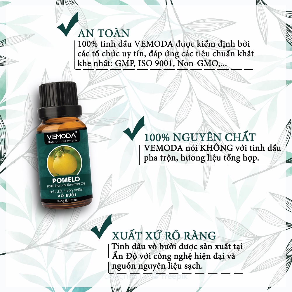 Tinh dầu Vỏ bưởi MG cao cấp Vemoda 10ML. Pomelo Essential Oil. Tinh dầu xông phòng giúp kháng khuẩn, khử mùi, cân bằng cảm xúc, hỗ trợ chăm sóc da và tóc. Tinh dầu thơm phòng cao cấp Vemoda