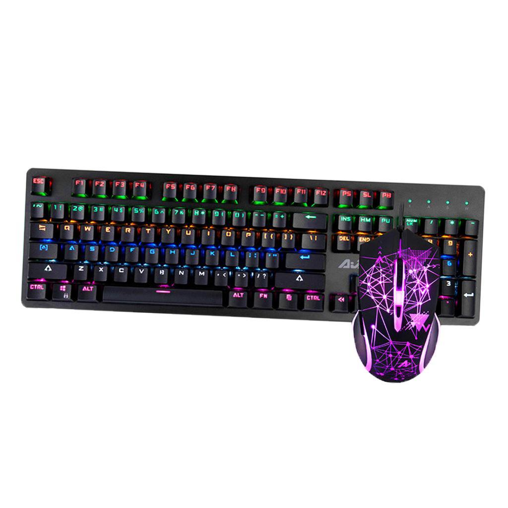 Gaming Mechanical Keyboard and Mouse Backlit 2400DPI For PC Brown Switches