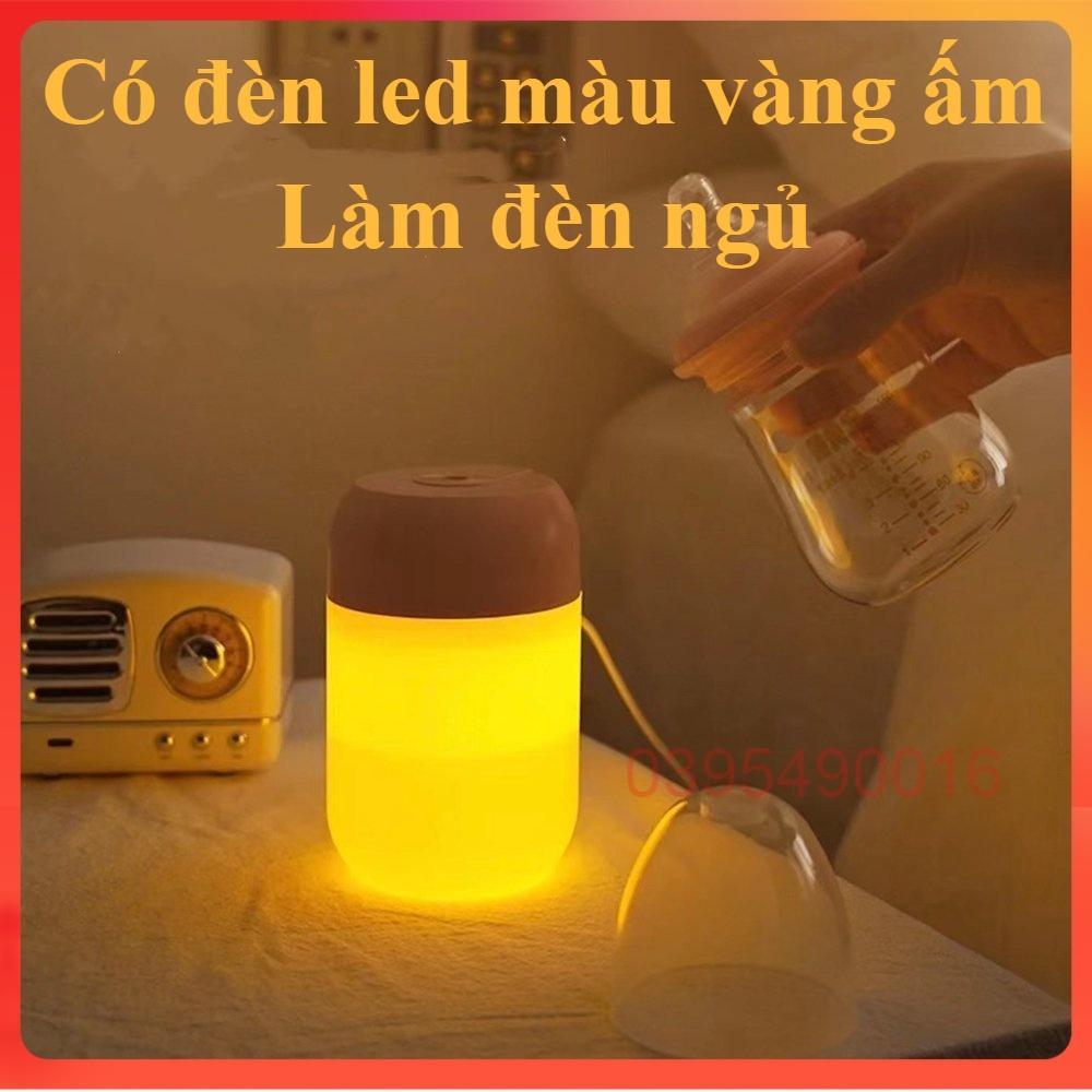 Máy phun sương tạo ẩm có đèn LED màu vàng ấm làm đèn ngủ xông tinh dầu cắm điện khuếch tán hương thơm