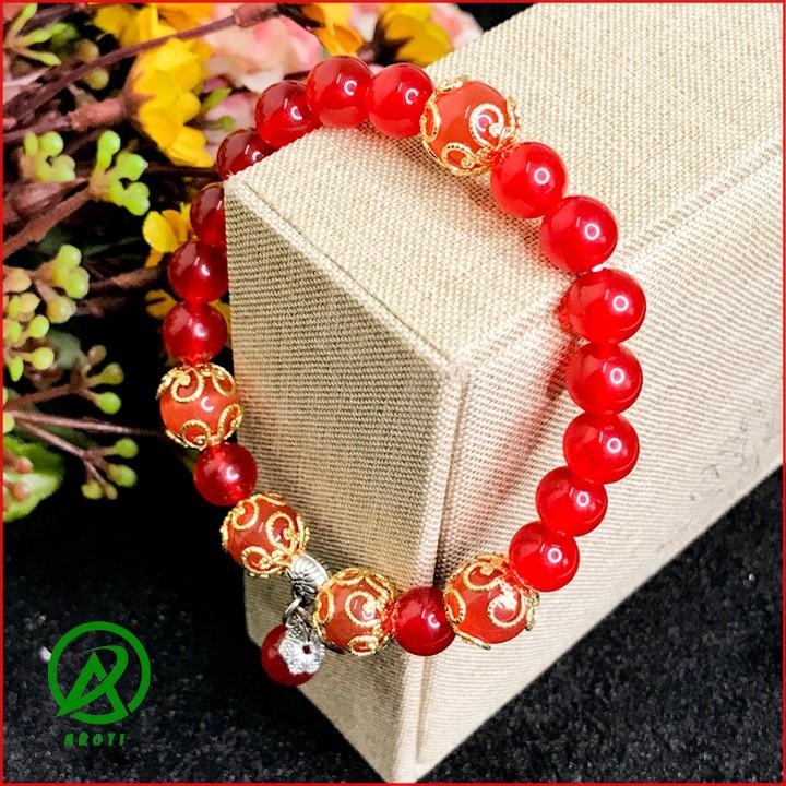 Vòng Tay Mệnh Thổ - Vòng tay Nữ Mã Não 8mm Đỏ Mix Đá Mắt Mèo 10mm V361-8
