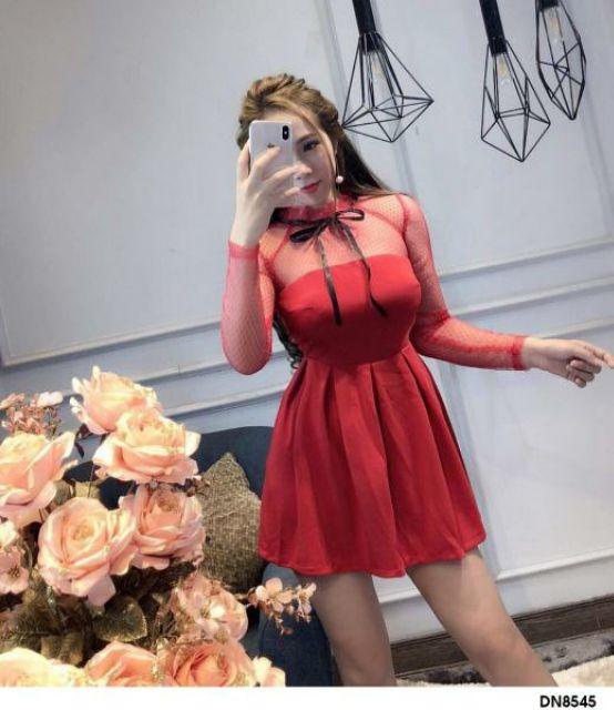 Đầm xòe tay lưới sexy