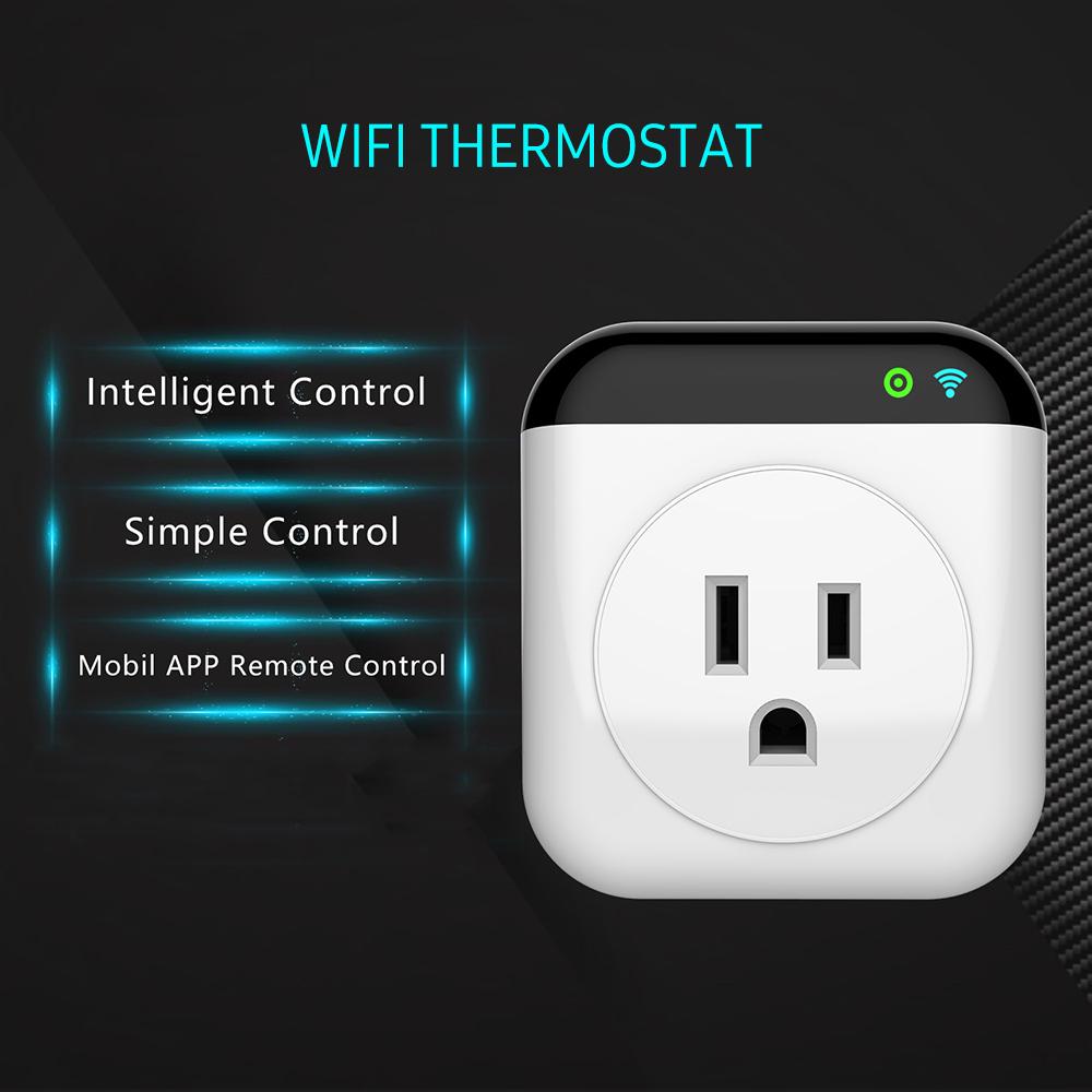 Programmable Smart Wifi Thermostat Plug Outlet Mini Temperature Controller 10A Plug-in Socket APP Control Voice Control Schedule Timer Electric Switch for Heating Cooling Appliances