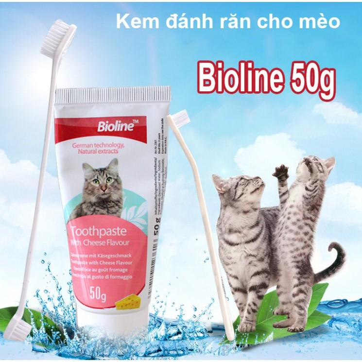 Bộ Kem đánh răng cho mèo Bioline 50g + Bàn chải