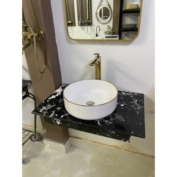Lavabo đặt bàn sứ viền vàng