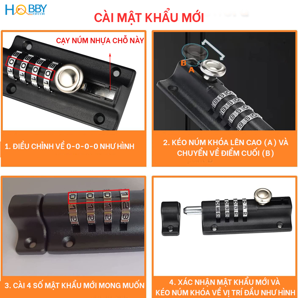 Chốt khóa số cửa ngang có mật khẩu cho chung cư căn hộ Hobby Home Decor LCK - 2 màu tùy chọn