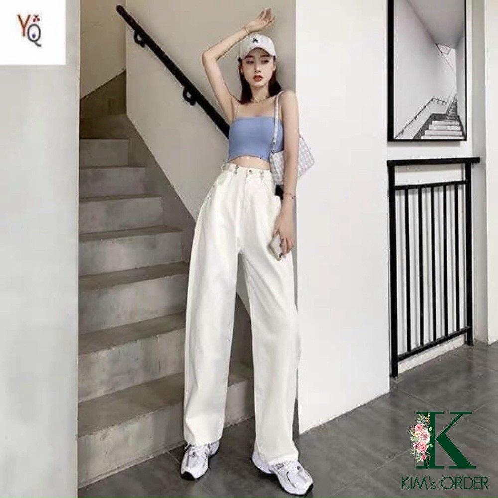 Quần jean nữ phối khuy gài eo cạp cao phong cách Ulzzang Hàn Quốc thời trang quần jean nữ cài eo 969