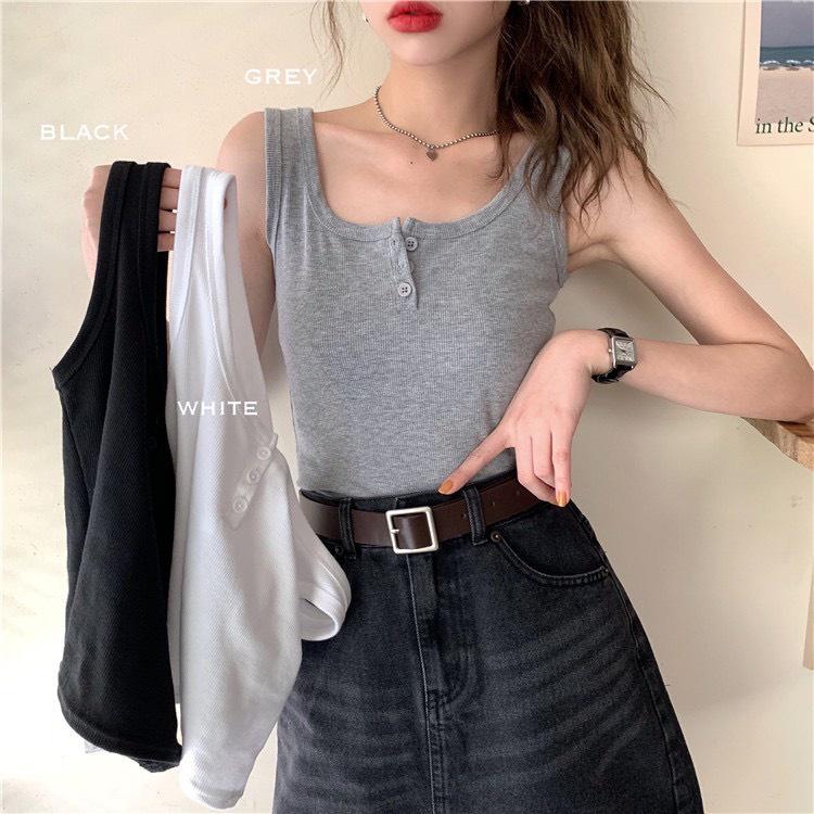 Áo croptop Ulzzang ôm body tay ngắn áo 3 lỗ 2 dây bozip sexy Hàn Quốc