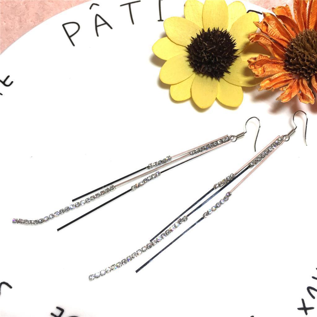 Silver Crystal Earrings Tassel Earrings Long Chain Pendant Earrings Gifts