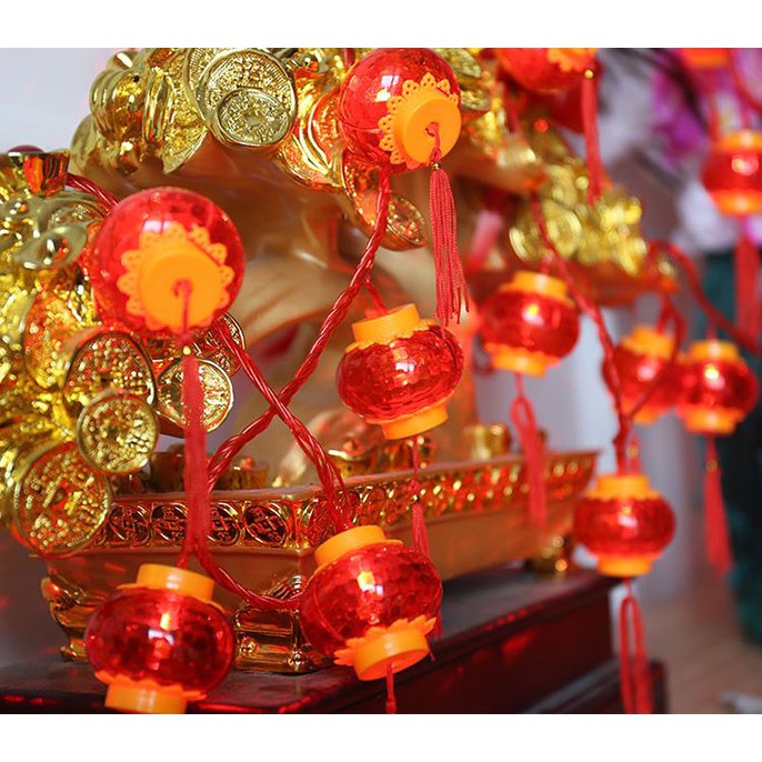 Dây Đèn LED Dài 5M 16-18 Đèn Lồng Đỏ, Trang Trí Lễ Tết Năm Mới/ Dây Lồng Đèn Trang Trí , Nguồn 220v kiểu tròn - dài, có box và đầu nối