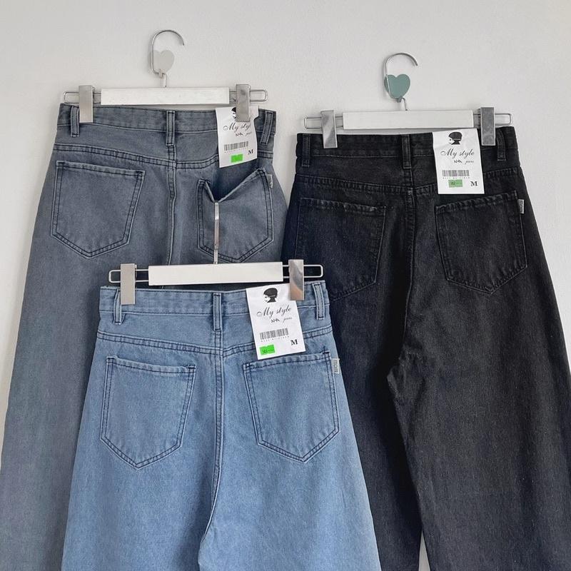 Quần jeans nút gài ống rộng có đủ 3 màu _Sẵn