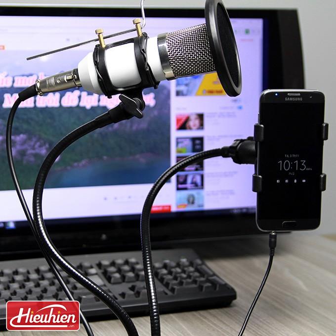 Giá đỡ micro livestream, có màng lọc mic và giá đỡ điện thoại chắc chắn