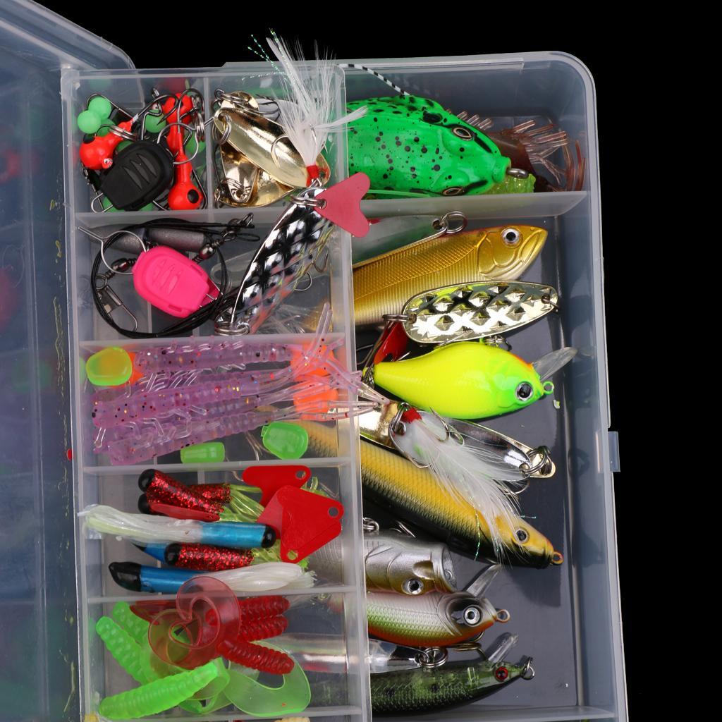 106Pcs/lot Fishing Lure Kit Soft&Hard Lures Spoon Baits Fishing Accessories