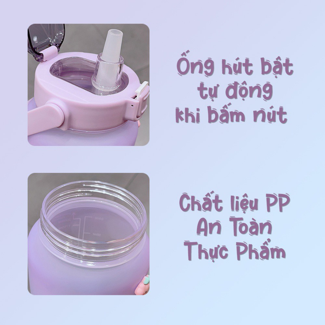 Bình Đựng Nước 2L Dễ Thương Có Vạch Báo Giờ Uống Nước Mỗi Ngày Kèm Khăn Lau 2 Mặt BaoAn - Hàng Chính Hãng