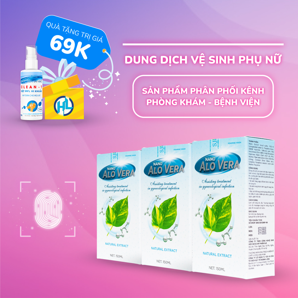 (Tặng Gel rửa tay) Bộ 3 Chai Dung Dịch Vệ Sinh Nano AloVera Chai Lớn (150ml) - Hỗ Trợ Điều Trị Viêm Nhiễm Phụ Khoa