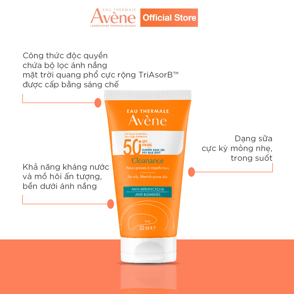 Sữa chống nắng quang phổ rộng cho da dầu mụn AVÈNE CLEANANCE PROTECT 50+ 50ml BLUE LIGHT