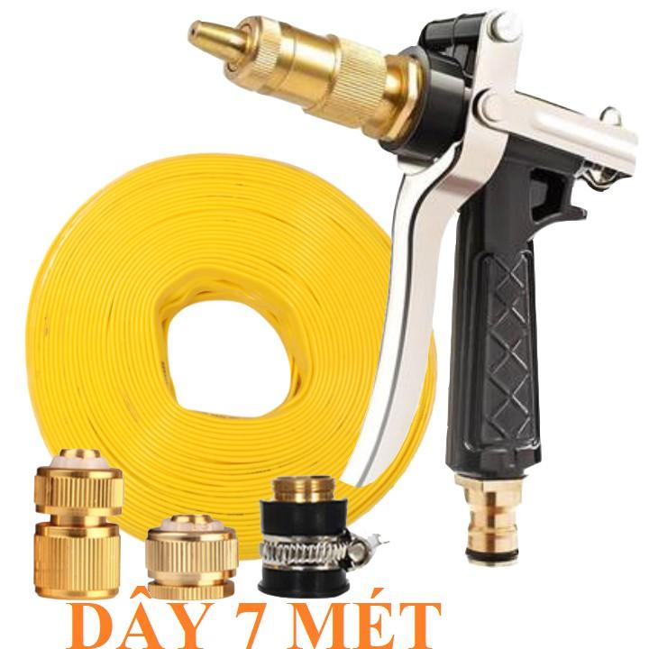 ️ Bộ dây vòi xịt nước rửa xe, tưới cây , tăng áp 3 lần, loại 7m, 10m 206236 đầu đồng, cút đồng,nối đồng