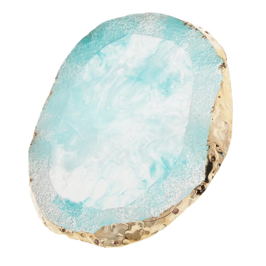 3x Gold Edge Imitation Agate Plate - Nail Art Coasters Cup Mat Pendant Blue