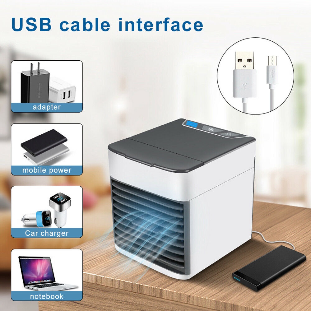 Quạt Hơi Nước Để Bàn Văn Phòng Mini, Điều Hòa Không Khí Làm Mát Mini Để Bàn Dây Cắm USB Tích Hợp Đèn LED