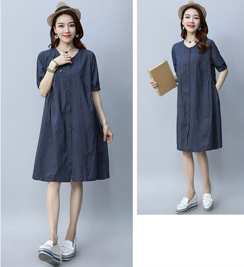 ĐẦM SUÔNG CỔ TRÒN TÚI CHÉO CÀI KHUY XINH XẮN- DS123
