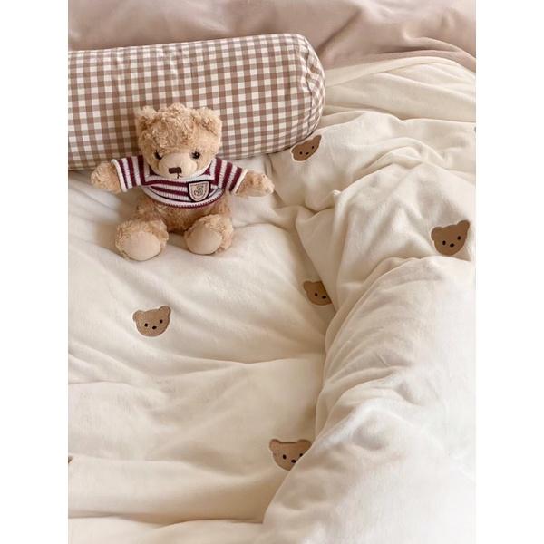 Bộ Chăn Ga Gối Nỉ Sữa Gấu Teddy Hàng Nhập Khẩu Cao Cấp 5 món