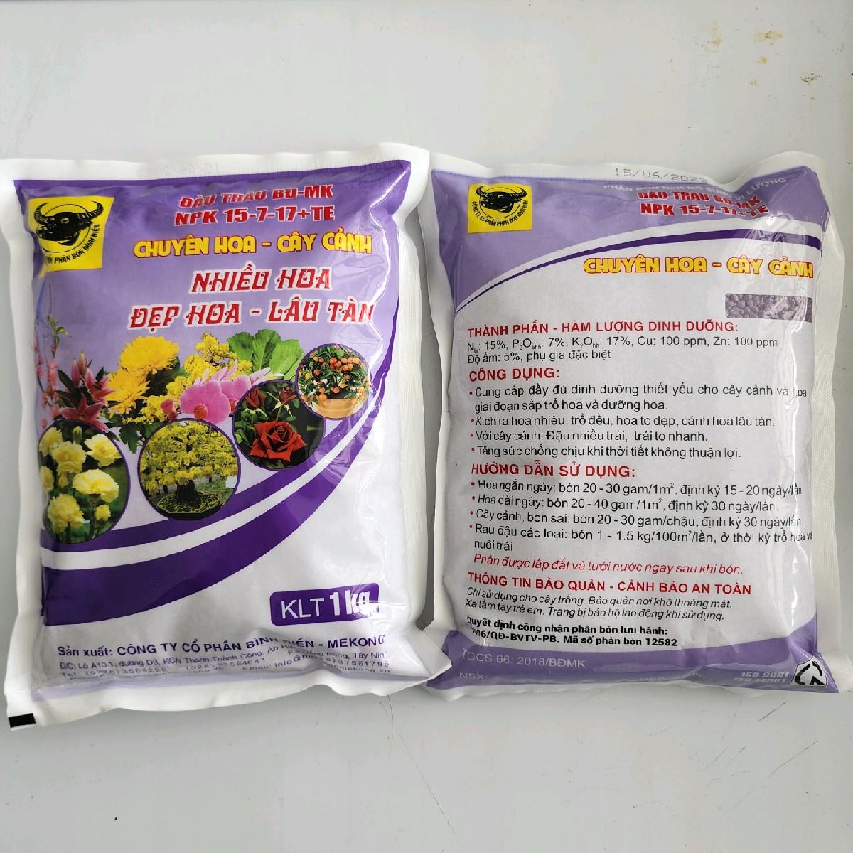 Phân bón Đầu Trâu BĐ-MK NPK 15-7-17+TE | Chuyên Hoa - Cây Cảnh | gói 1kg