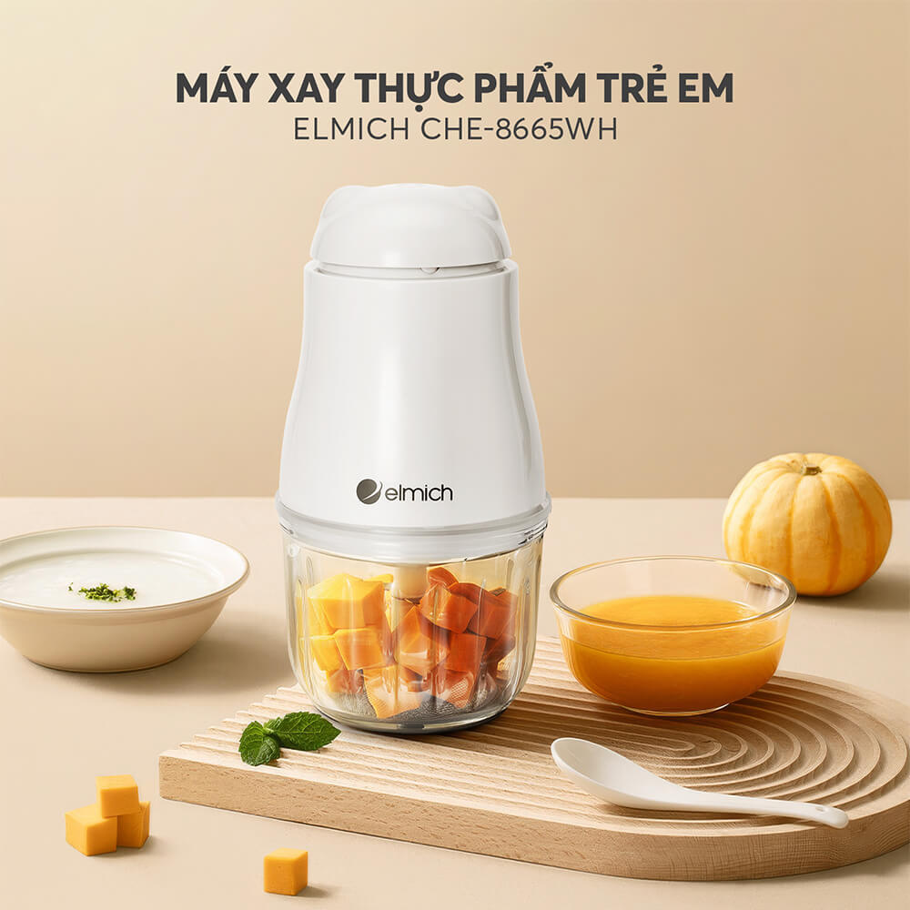 Máy xay thịt, xay thực phẩm cho bé Elmich CHE-8665, 6 lưỡi inox 304 xay nhanh, nhuyễn mịn, đảo trộn đồng đều các loại thực phẩm, an toàn tuyệt đối với trẻ nhỏ - Hàng chính hãng