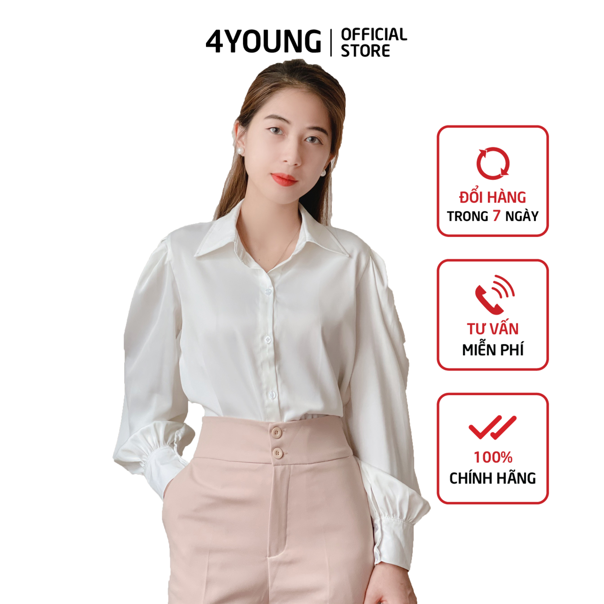 Áo sơ mi nữ công sở tay phồng 4YOUNG ASM01