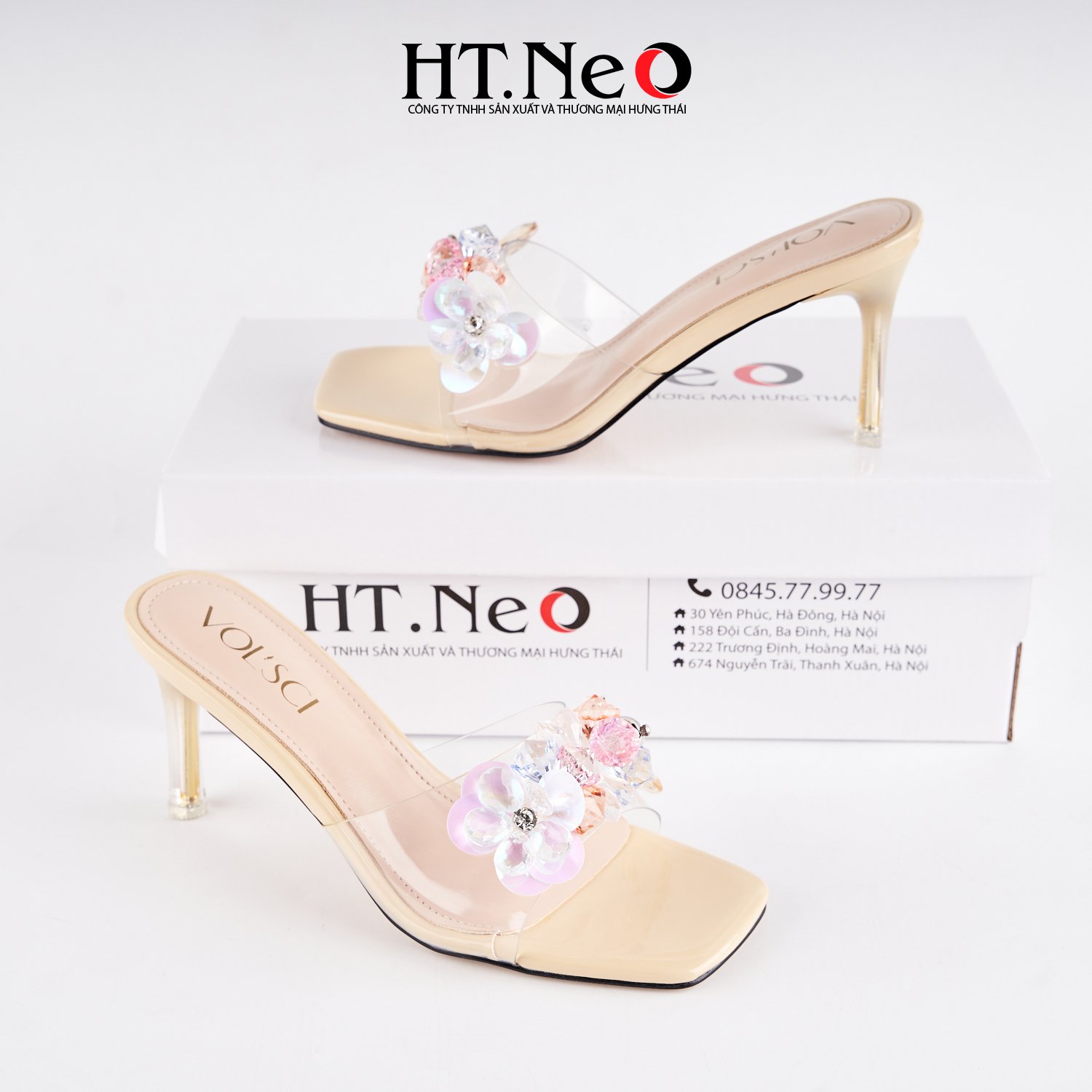 Sandal nữ da SDN170 cao 8p thiết kế trẻ trung, độc đáo với quai dép mica trong suốt đính hoa đá