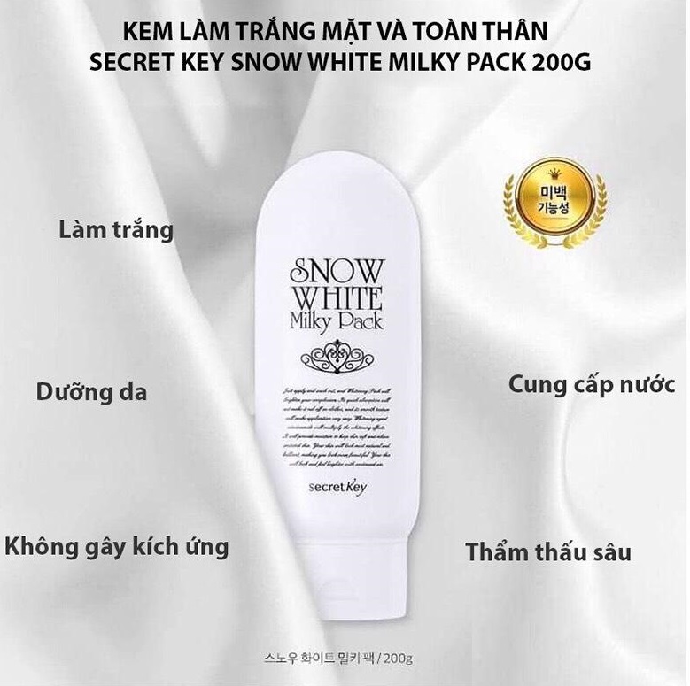 Kem Dưỡng Trắng Da Mặt Và Toàn Thân Secret Key Snow White Milky Pack 200g