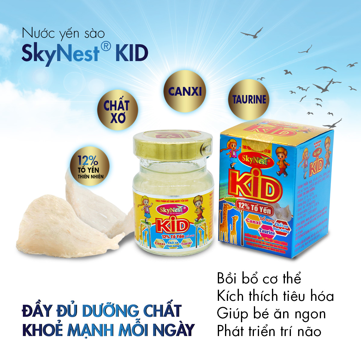 Lọ thực phẩm bổ sung, Nước yến sào SkyNest Kid 70ml, chất lượng đạt chuẩn quốc tế, bồi bổ sức khỏe, kích thích tiêu hóa, tăng chiều cao, rất tốt cho trí não trẻ và tăng cường hệ miễn dịch