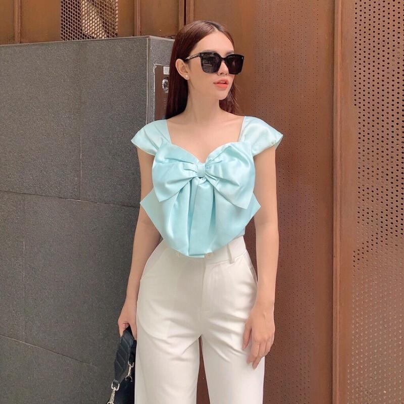 Áo crop cổ vuông nơ to có 3 màu có size