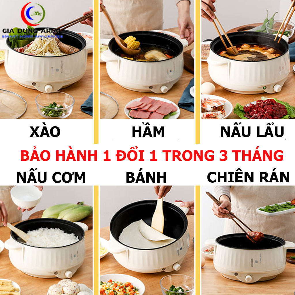 Nồi lẩu điện đa năng AGISAN-02 có lớp chống dính dây cắm 2 chấu dễ dàng chiên, xào, nấu, rán ...