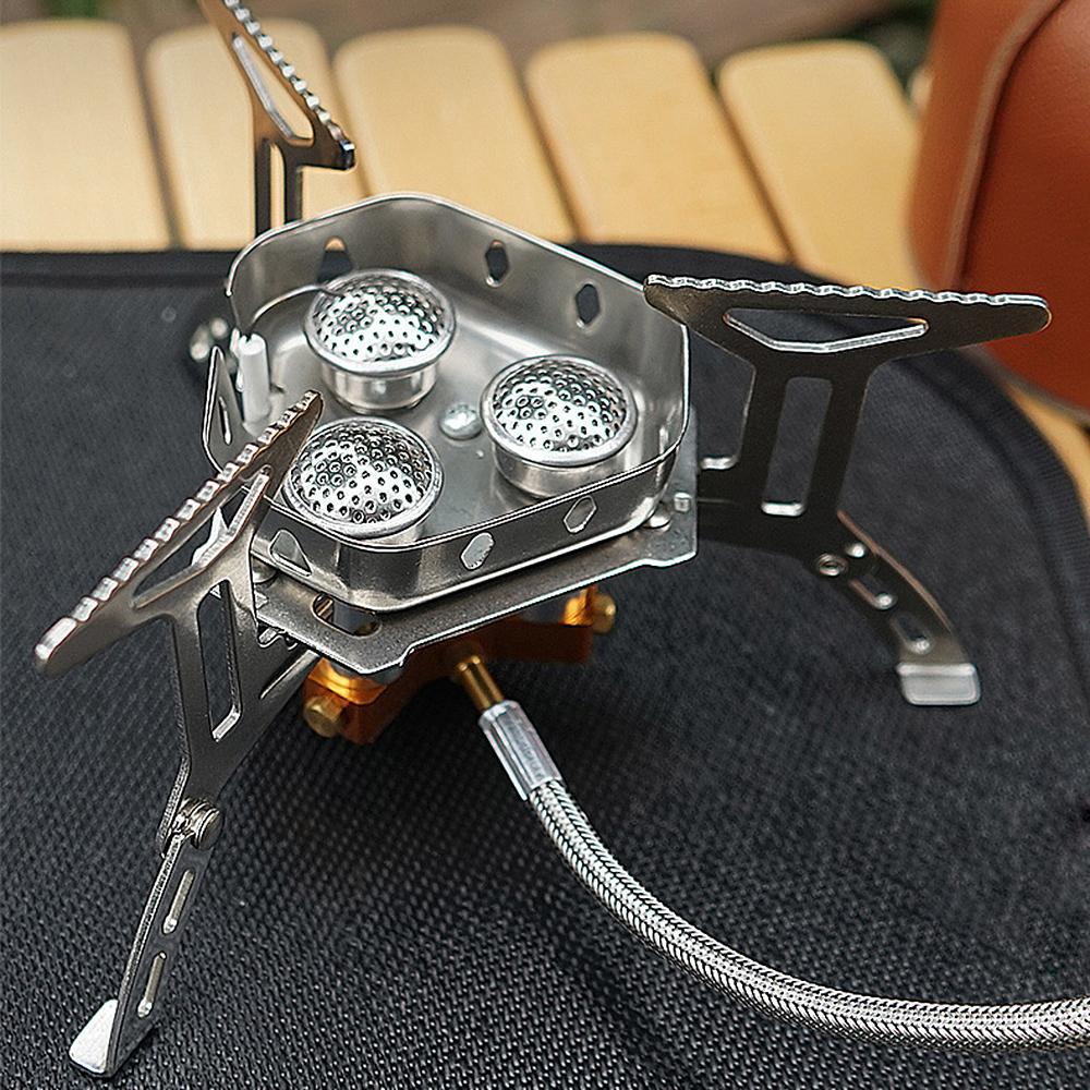 5800W Foldable Camping Gas Stove 3 Burners Piezo Ignition Lightweight Windproof Backpacking Stove Outdoor Cooking Stove