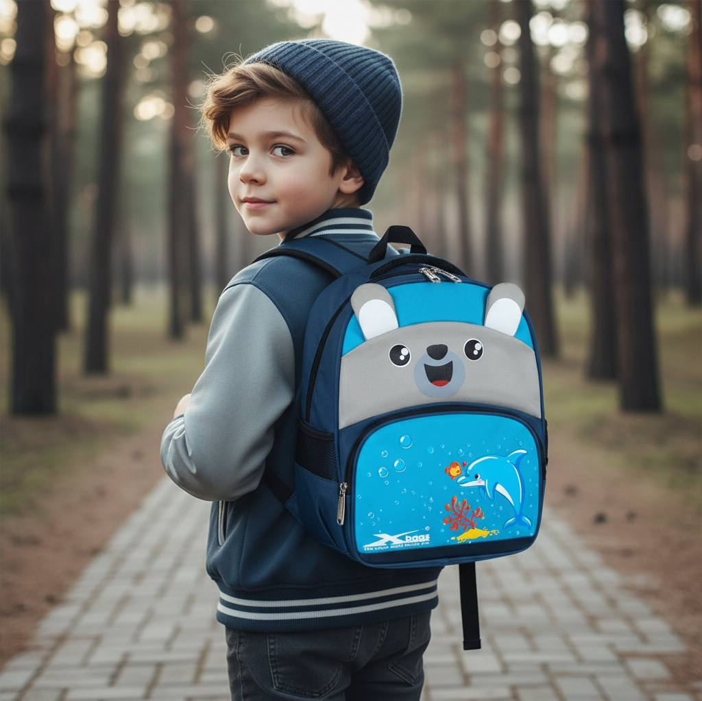 Balo mầm non chống nước cao cấp Xbags Dolphin xanh – Balo học sinh đáng yêu, nhiều ngăn tiện lợi, bền đẹp cho bé XB3020