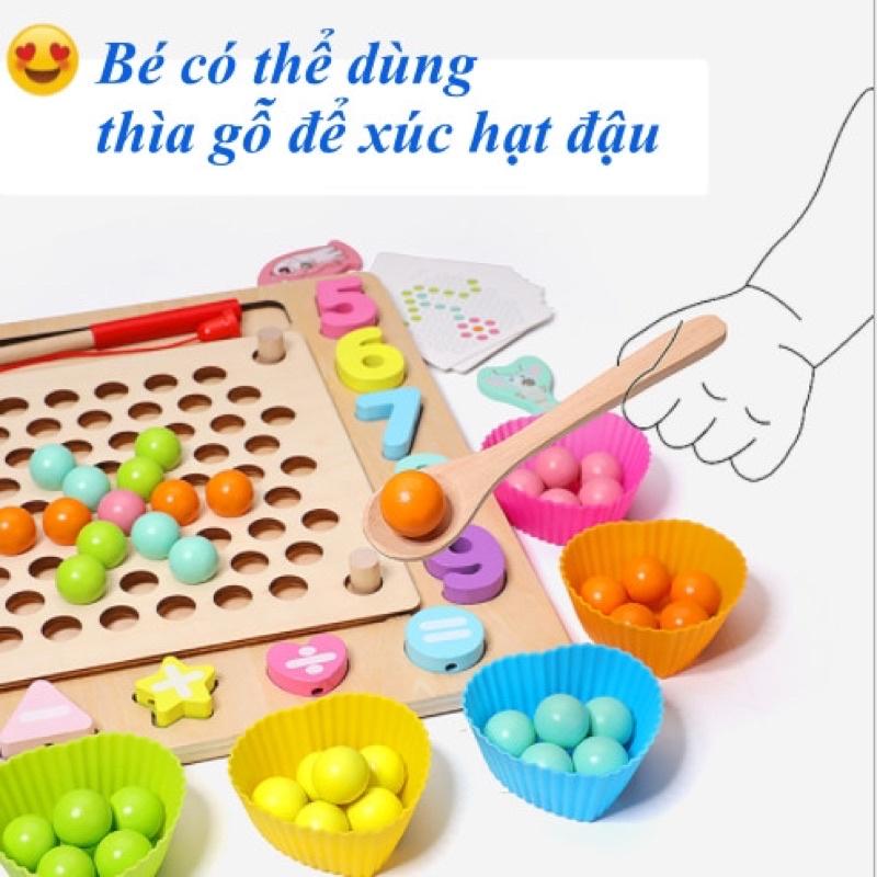 Giáo Cụ Montessori - Đồ Chơi Gỗ Kết Hợp Câu Cá, Gắp Hạt, Xếp Hình Khối, Lắp Số Kèm Xâu Dây Cho Bé