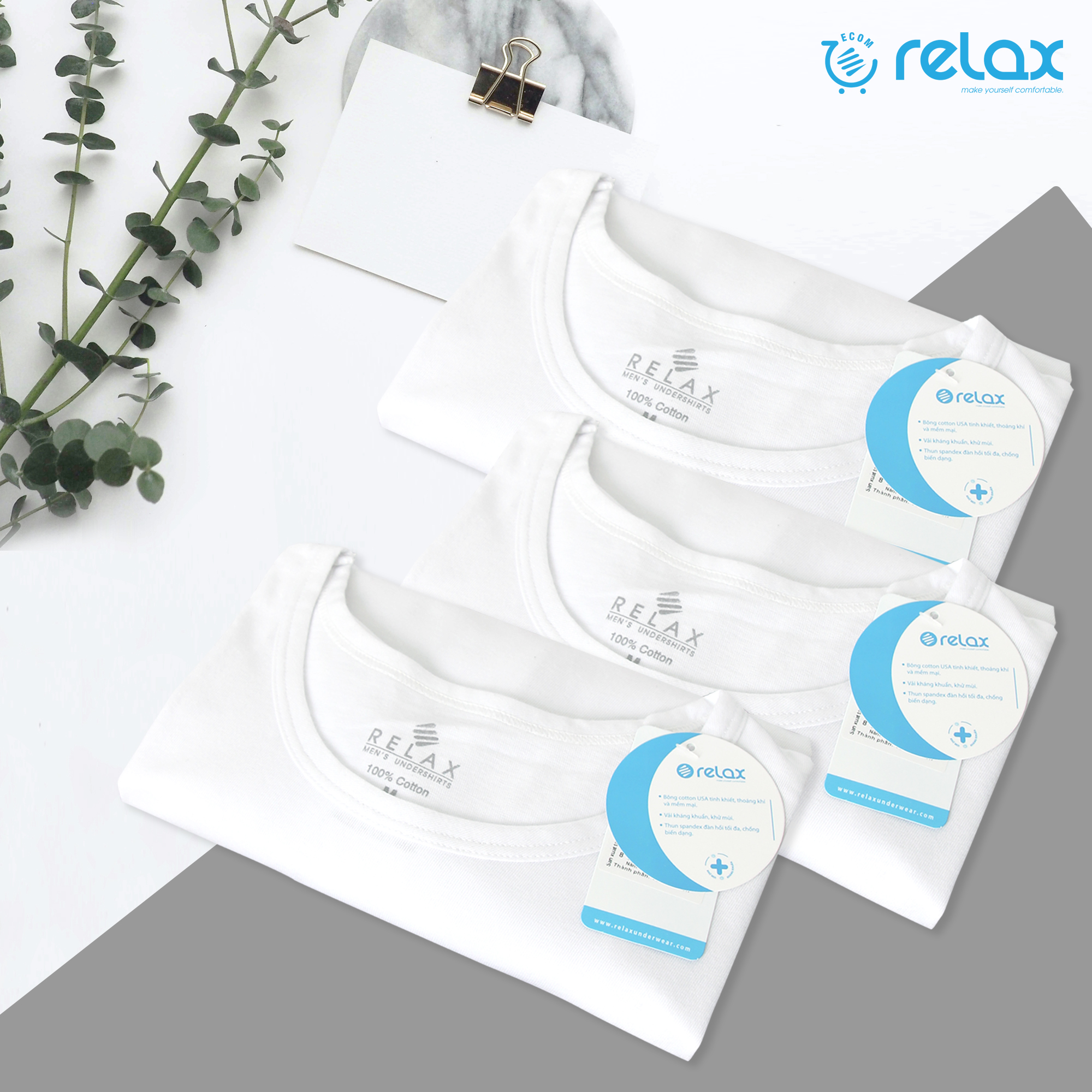 áo thun trắng nam relax cổ tròn tay ngắn cao cấp chính hãng , áo lót nam trắng cotton RA07