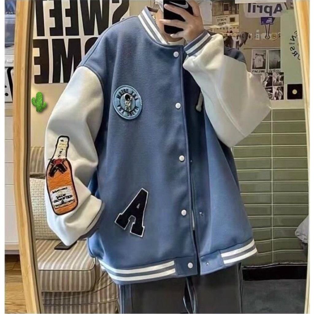 Áo Khoác Bomber Varsity Jacket in chữ A A&X in phối tay cá tính form Unisex Nam Nữ