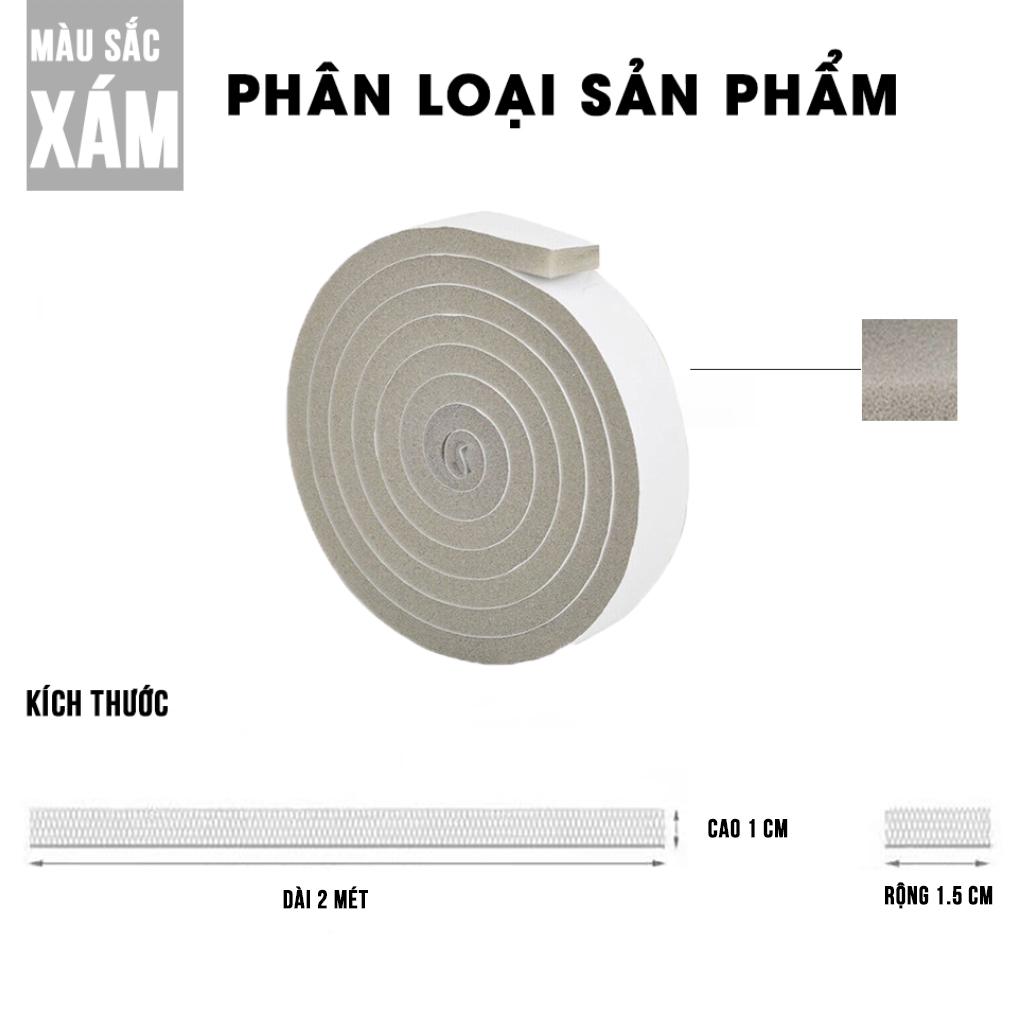 gioăng mút xốp dày nhiều cỡ dán khe khung cửa cách âm giảm chấn chống bụi dài 2 mét - Đen