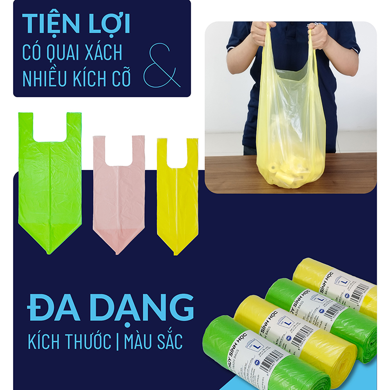 Túi Rác Tự Huỷ Sinh Học TPP, Đáy Sao Có Quai, Nhựa HDPE, 20 Cái/Cuộn x 4, Size L